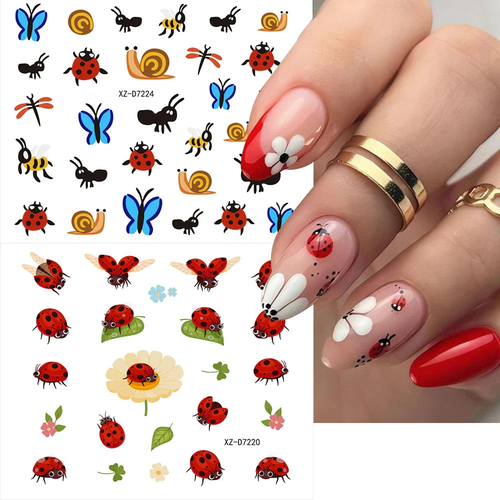 30pcs/Set Y2K 3D Cute Insect Nail Stickers Chic Dragonfly Spider Insect Butterfly Design Sliders Ladybug Beetle Manicure Decals* (Online Order Only)