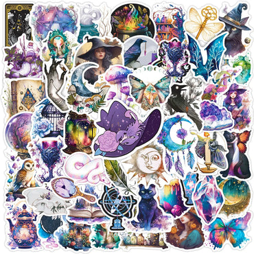 10/30/50pcs Cool Gothic Magic Witch Aesthetic Stickers Horror Goth Decorative Graffiti Luggage Car Wall Sticker Decals Kid Toy (ONLINE ORDER ONLY)