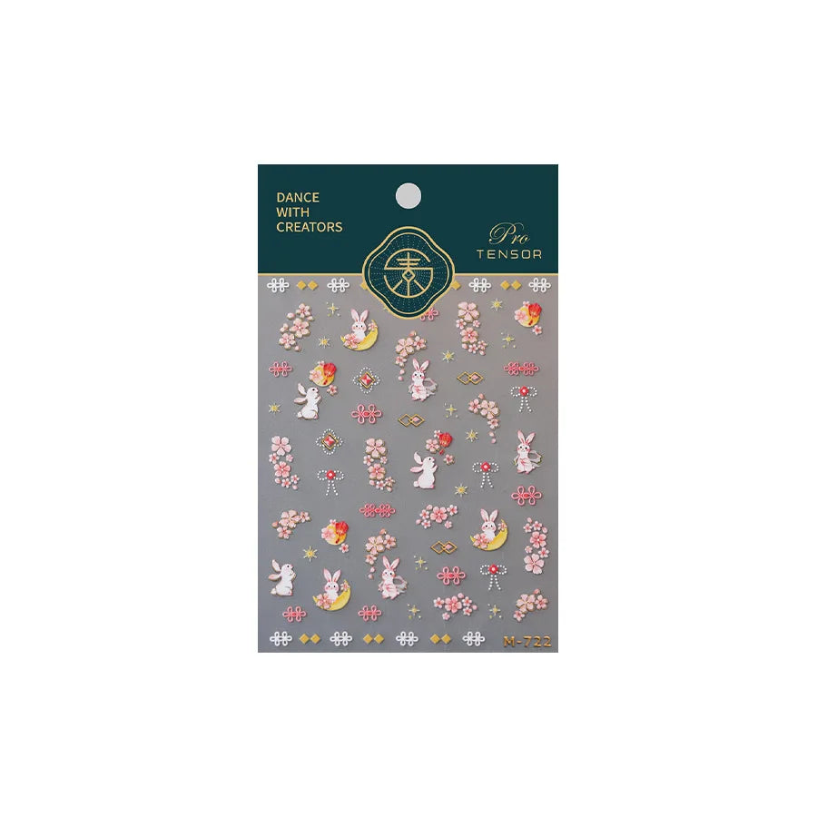 Rabbit Bunny Moon Flower Lantern Peach Blossom Star Bowknot Self Adhesive Nail Art Stickers Rhinestone Delicate Manicure Decals (ONLINE ORDER ONLY)