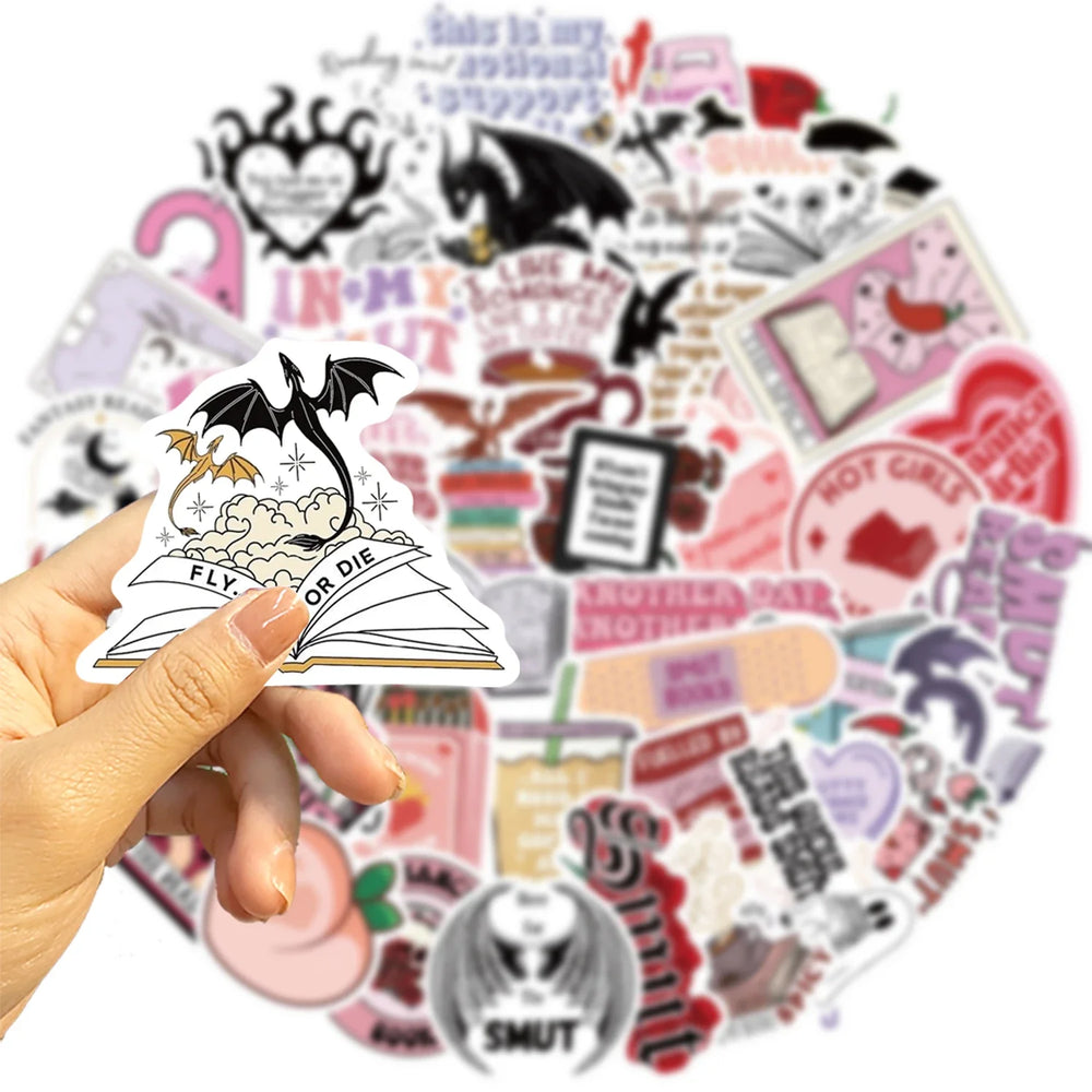 50/52pcs Romance Bookish Spice Reader Stickers Pink Girl Cartoon Decals Aesthetic Decals Phone Laptop Diary Sticker Kids Toys (ONLINE ORDER ONLY)