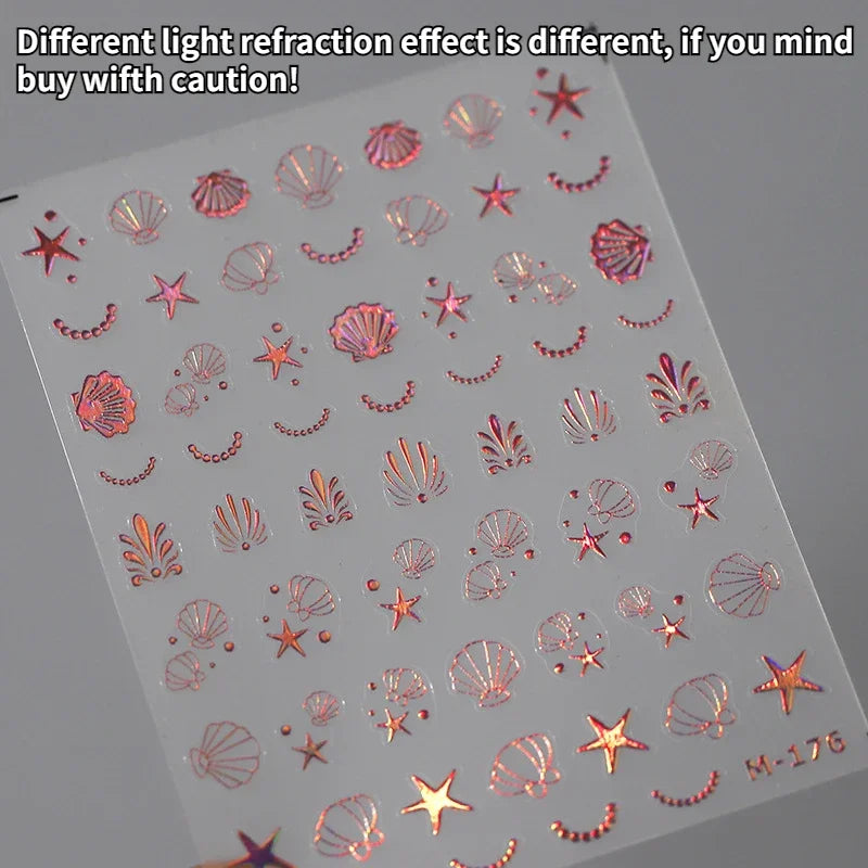 Summer Beach Ocean Shell Starfish Clams Conch Stars Sea Bubble Seasnail Soft Relief Decoration Nail Art Stickers Manicure Decals (ONLINE ORDER ONLY)