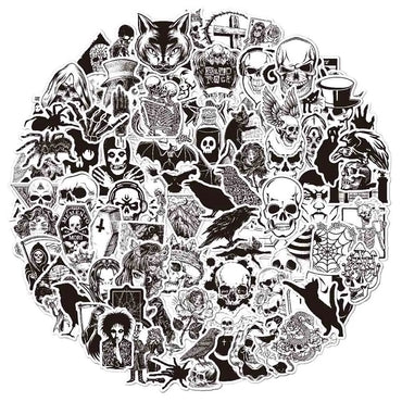 10/30/50/100pcs Punk Black and White Devil Gothic Horror Waterproof Sticker Decal Skateboard Car Laptop Bike Graffiti Stickers (ONLINE ORDER ONLY)