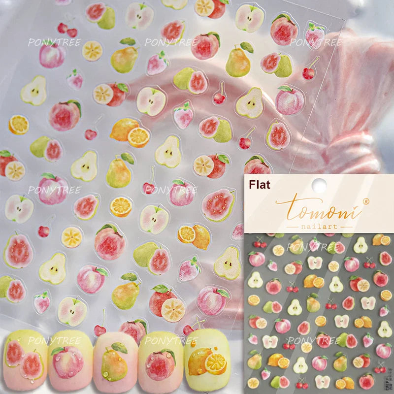 Interesting Joyful Fruits Apple Strawberry Orange Watermelon Grape Lemon Pear Vitamins Colored Nail Art Stickers Manicure Decals (ONLINE ORDER ONLY)