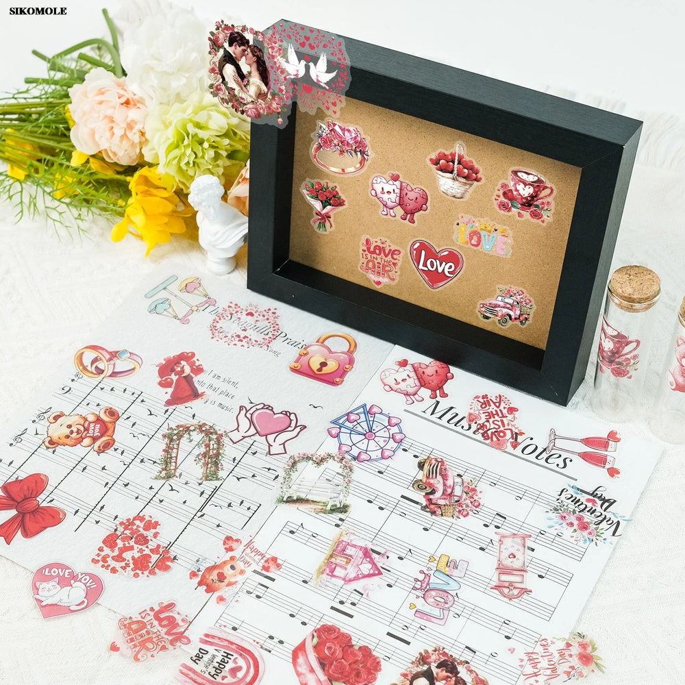 50PCS Romantic LOVE Stickers Transparent PET for Laptops Skateboards DIY Decals (Online Order Only)