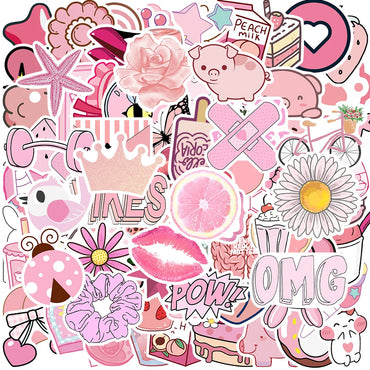 100PCS Cute Pink Girl Cartoon Stickers Waterproof for Car, Laptop, Luggage, Guitar (ONLINE ORDER ONLY)