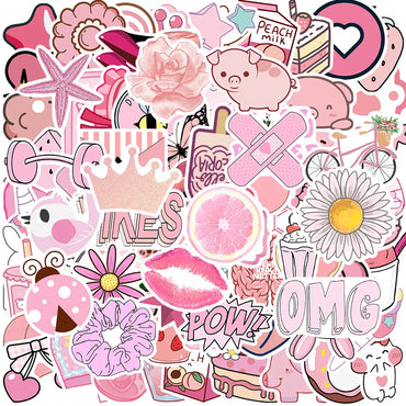 100PCS Cute Pink Girl Cartoon Stickers Waterproof for Car, Laptop, Luggage, Guitar (ONLINE ORDER ONLY)