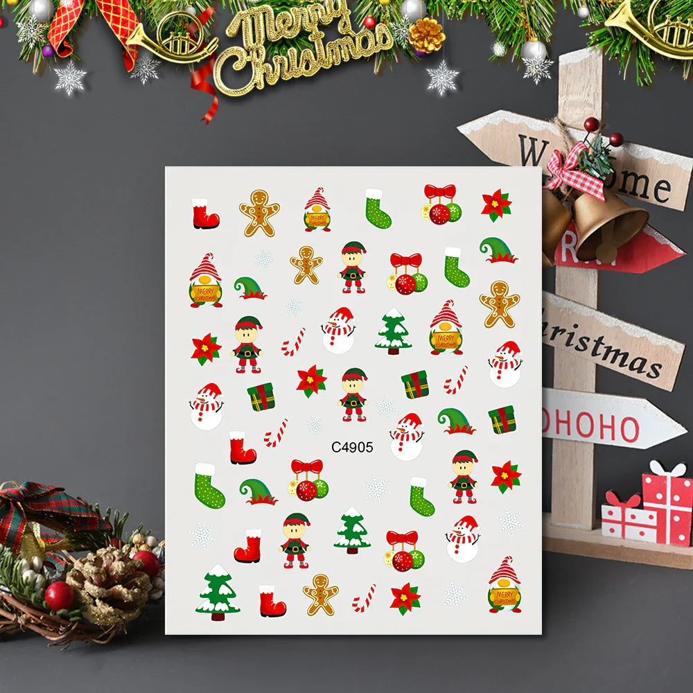Christmas Greenery Nail Stickers Xmas Holly Animal Penguin Candy Winter Sliders Decor 2024 Holiday Decals Manicure Tips Foils *& (ONLINE ORDER ONLY)
