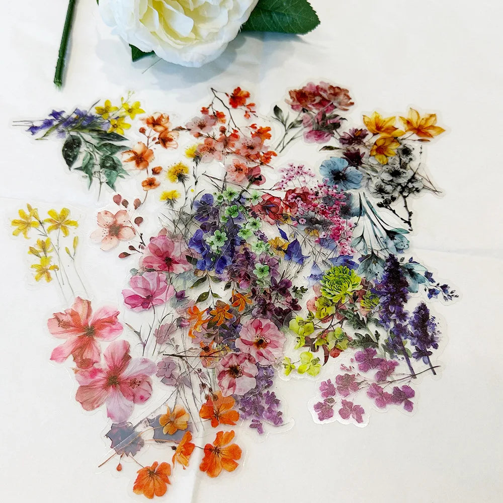 50 PCS Ink Flower Stickers Pack Waterproof Transparent PET Booklet Flower Material Decorative Guitar Notebook (Online Order Only)