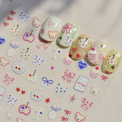 Bear Bowknot Bag Dessert Apple Core Earphone Cup Tulip Cherry Milk Cake Cookies Flower Adhesive Nail Art Stickers Manicure Decal (ONLINE ORDER ONLY)