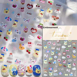 Flat Small Pink Brown Halo Dyeing Love Heart Geometric Leopard Shiny Jelly Chic Embossed Relief Nail Art Stickers Manicure Decal (Online Order Only)