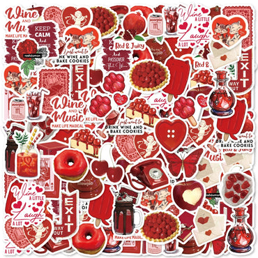30pcs Rose, Cherry Red Graffiti Stickers Decorated Notebook Water Cup Suitcase Guitar Classic Toy Scrapbook Waterproof PVC Decal (ONLINE ORDER ONLY)