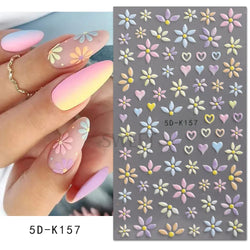 5D Embossed Flower Colorful Nail Stickers Simple DIY Wildflower Sliders Sunflower Daisy Spring Engraved Art Manicure Decals (Online Order Only)