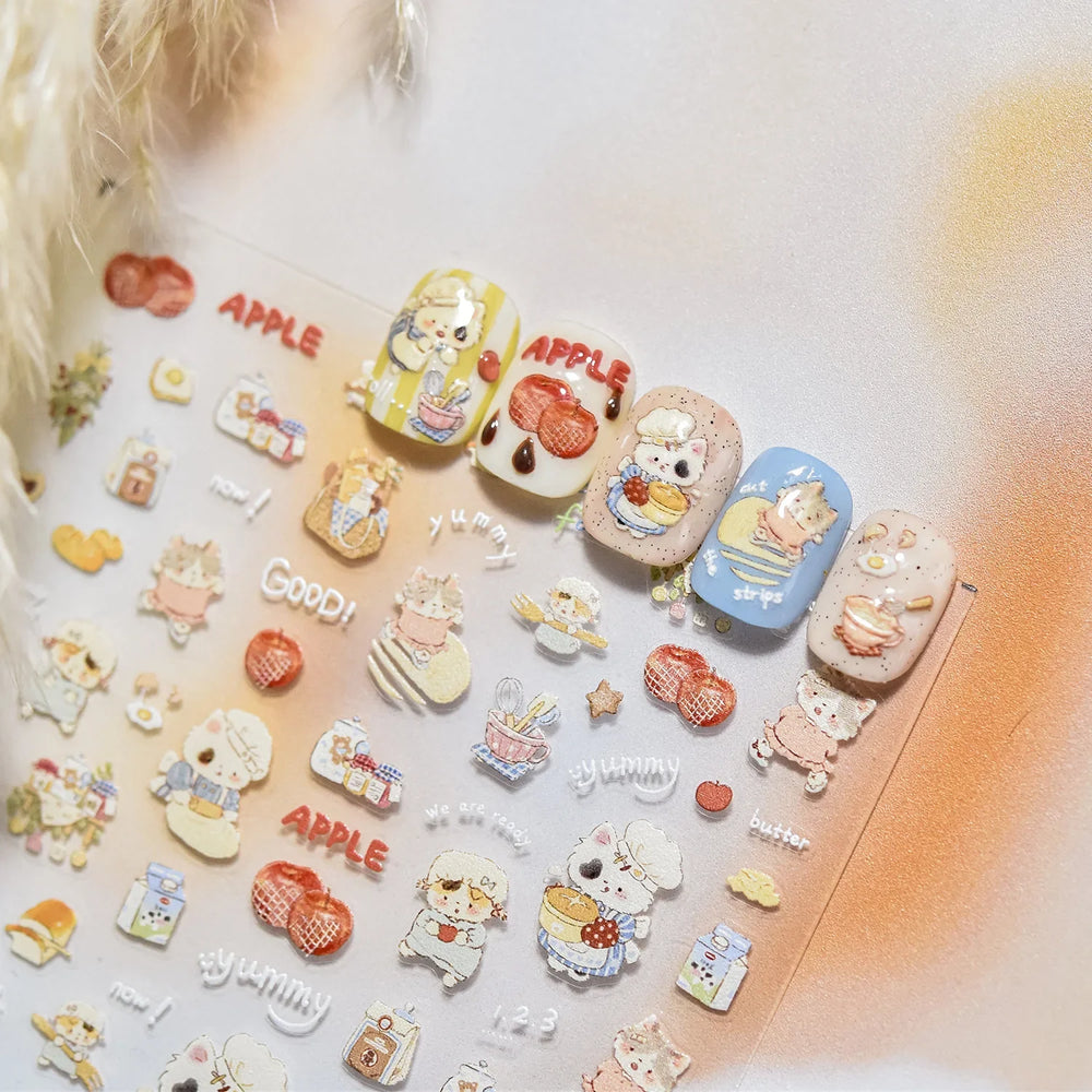 Sweater Glovesvacuum Cup Milk Fallen Leaves Kitten Adhesive Nail Art Stickers Warm Suitpinecone Kitchenware Cat Manicure Decals (ONLINE ORDER ONLY)