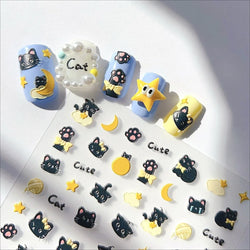 Cartoon Black Kitten Cute Cat Star Moon Bowknot Cat's Paw Flaky Cloud Self Adhesive Nail Art Decoration Stickers Manicure Decals (ONLINE ORDER ONLY)
