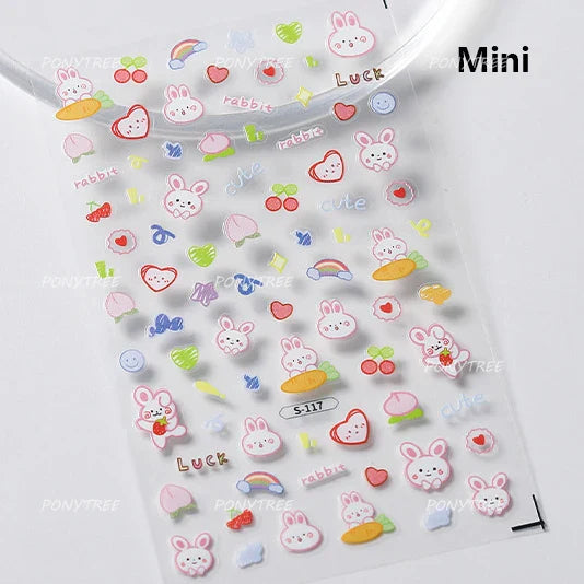 Flower Garland Lovely Bunny Rabbit Floral Wreath Bowknot Frame Spring Charm Heart 5D Adhesive Nail Art Stickers Manicure Decals (ONLINE ORDER ONLY)