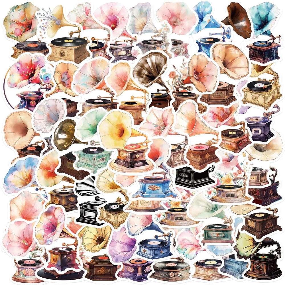 Cartoon Phonograph Graffiti Stickers Waterproof Skateboard Laptop Fridge Bike Car 10/30/50pcs (ONLINE ORDER ONLY)