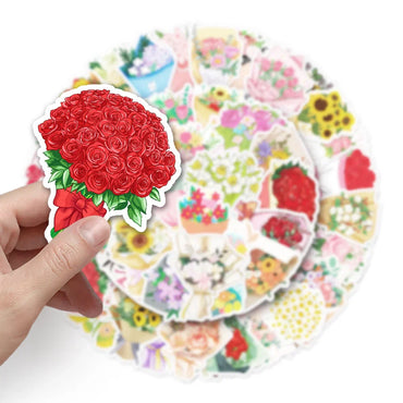 10/50Pcs Vintage Bouquet Stickers Flowers Leaves PET Sticker Package DIY Diary Journal Decoration Sticker Album Scrapbooking (Online Order Only)