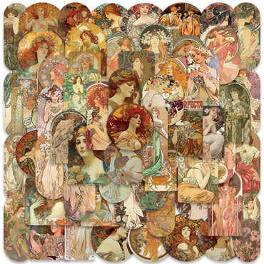 10/30/60PCS Alphonse Maria Mucha Art Graffiti Stickers Aesthetic Decoration DIY Phone Scrapbook Fridge Bike Wall Decals Kids Toy (ONLINE ORDER ONLY)
