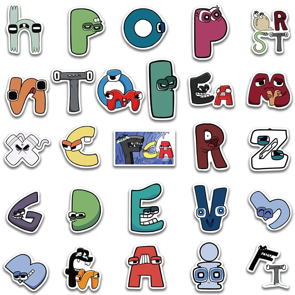 10/30/50PCS Cute Cartoon Anime Alphabet Lore Stickers For Laptop Helmet Luggage Phone Skateboard PVC Waterproof Graffiti Decals (ONLINE ORDER ONLY)