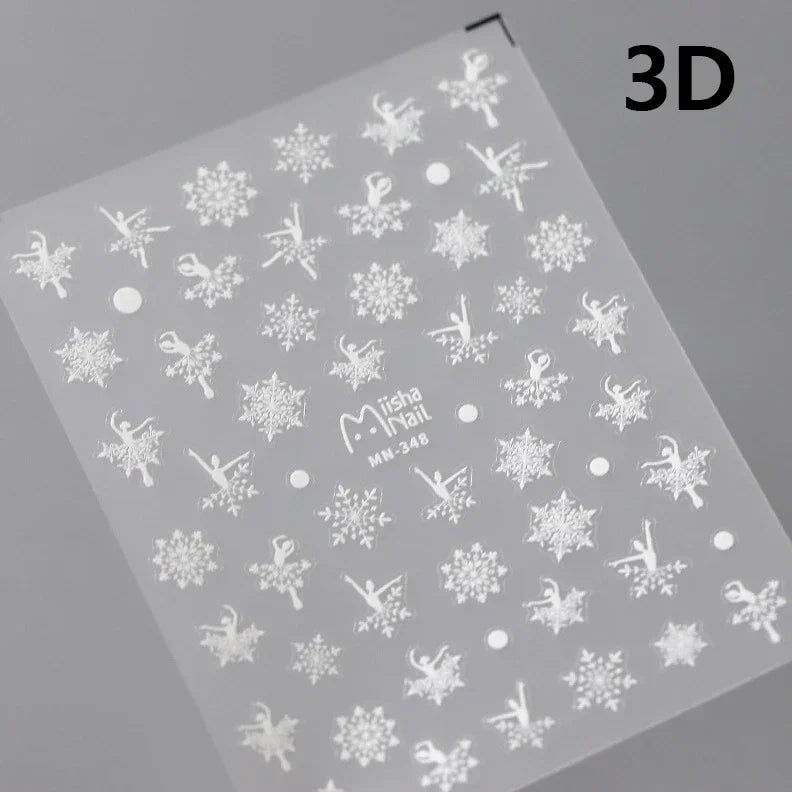 Winter Christmas Crystal Delicate Hexagon Romantic Laser Silver Chic Snowflakes Self Adhesive Nail Art Sticker 5D Manicure Decal (ONLINE ORDER ONLY)
