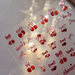 Lovely Red Heart Crystal Cherry Fruit Bowknot Letter Gold Pink Self Adhesive Nail Art Sticker Delicate Rhinestone Manicure Decal (ONLINE ORDER ONLY)