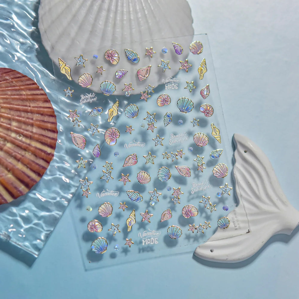 Shiny Colourful Marine Shell Starfish Ocean Elements Star Water Bubbles Star Conch Underwater Nail Art Stickers Manicure Decals (ONLINE ORDER ONLY)