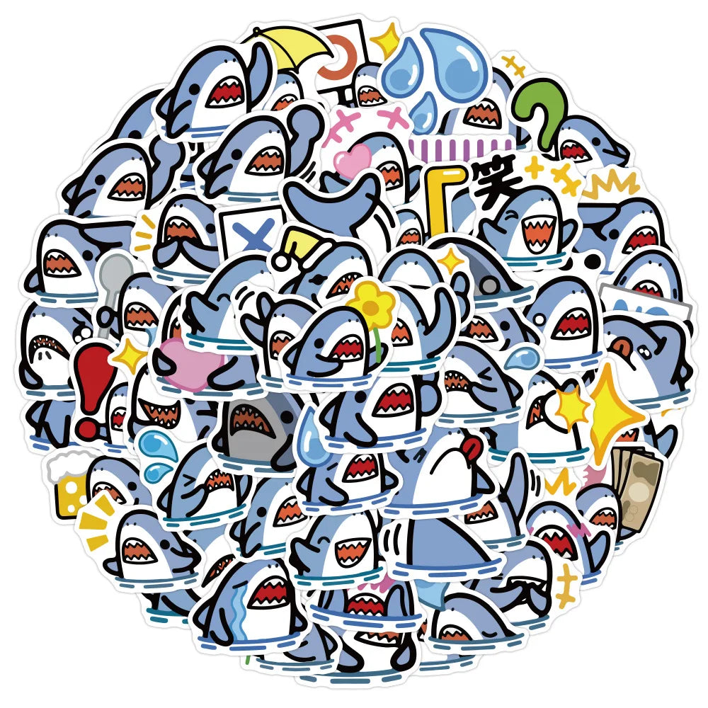 Cute Shark Stickers Pack - Animals, Graffiti, DIY, Skateboard, Guitar, Laptop, Luggage, Cartoon, Meme (ONLINE ORDER ONLY)