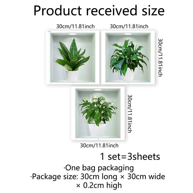 3D Potted Plants Wall Stickers for Children Room Decor Kids Room Living Room Bedroom Bathroom Home Decoration Art Wall Decals (Online Order Only)