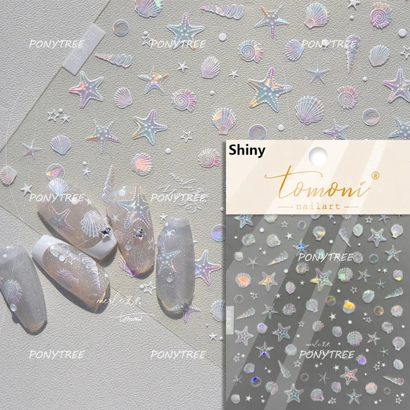 Shiny Colourful Marine Shell Starfish Ocean Elements Star Water Bubbles Star Conch Underwater Nail Art Stickers Manicure Decals (ONLINE ORDER ONLY)