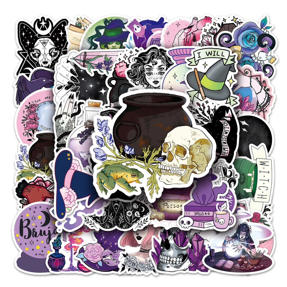 50Pcs Witch Cartoon Waterproof Vinyl Stickers for Skateboard Snowboard (Online Order Only)