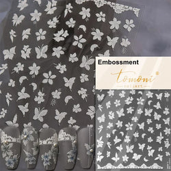 Charming Beautiful Black White Small Butterfly Flower Petal Love Heart Bowknot 5D Self Adhesive Nail Art Sticker Manicure Decals (Online Order Only)