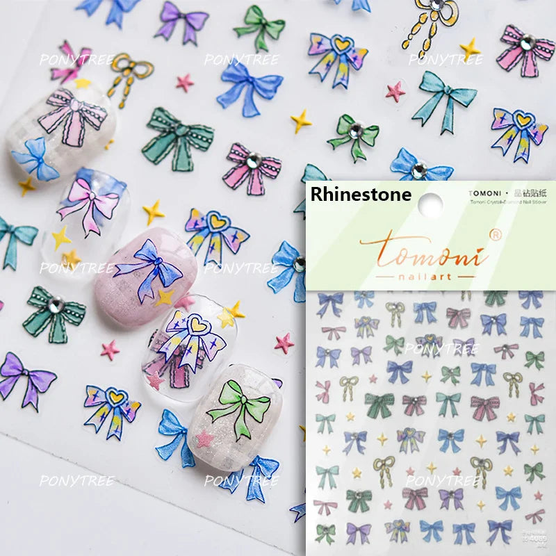 Dreamy Shiny Bowknot Ribbon Lace Delicate Tie Charming 5D Nail Art Decoration Sticker Self Adhesive Manicure Decal DIY Wholesale (ONLINE ORDER ONLY)