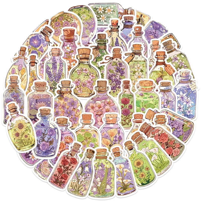 10/30/50PCS Kawaii Flower Bottle PVC Sticky Sticker Aesthetic Children's Stationery DIY Decoration Scrapbooking School Supplies (Online Order Only)