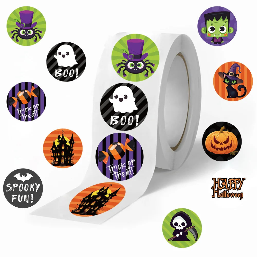 500Pcs/Roll Hallowmas Cute Ghost Pumpkin Stickers Cartoon Sealing Decals DIY Letter Notebook Bike Fridge Phone Decoration Gifts (ONLINE ORDER ONLY)