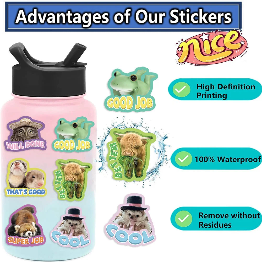 50pcs Cute Cartoon Animals Stickers DIY Phone Guitar Laptop Notebook Suitcase Cup Waterproof Mix Graffiti Sticker Kids Toy (ONLINE ORDER ONLY)