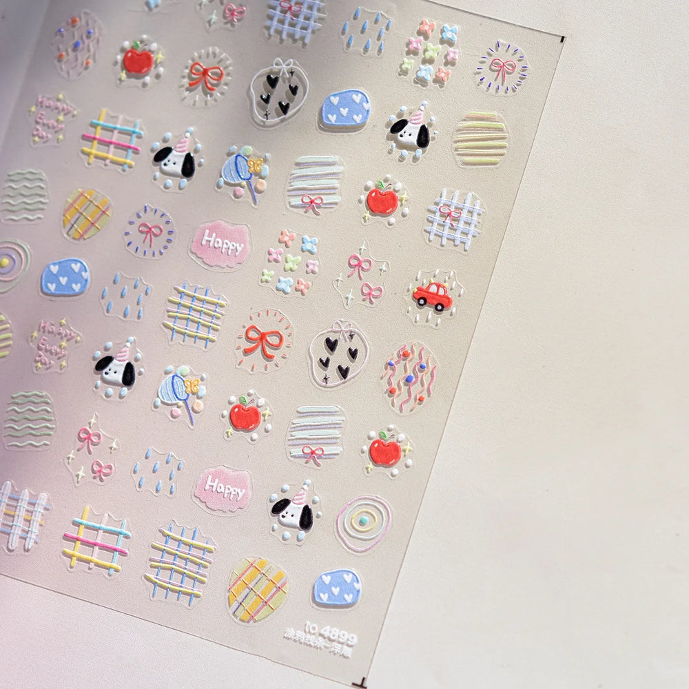 Graffiti Lines Apple Dog Car Bowknot Love Heart Flower Capture Net Grid Butterfly Rain Adhesive Nail Art Sticker Manicure Decals (ONLINE ORDER ONLY)