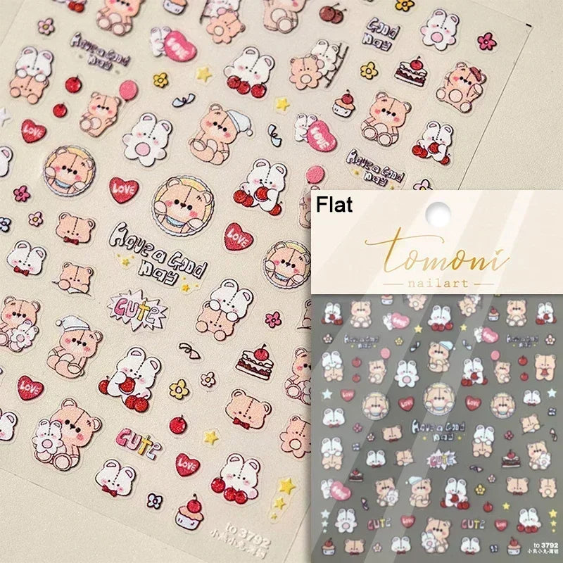 Cute Bowknot Dog Puppy Bear Strawberry Cake Fruit Juice Coffee Desserts Corgi Cherry Adhesive Nail Art Stickers Manicure Decals (ONLINE ORDER ONLY)