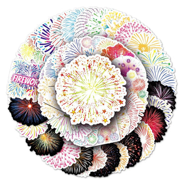 10/50Pcs Retro Fireworks Stickers Creative Aesthetic Holiday Ledger Decorative Stationery Stickers 2023 (ONLINE ORDER ONLY)