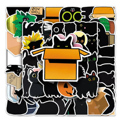 50Pcs Black Cat Cartoon Waterproof Vinyl Stickers for Skateboard Snowboard (Online Order Only)