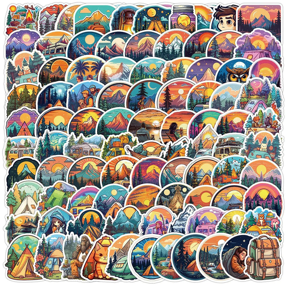 10/30/50/100pcs Mountain Camping Sunrise and Sunset Peaceful Sticker Packs (ONLINE ORDER ONLY)