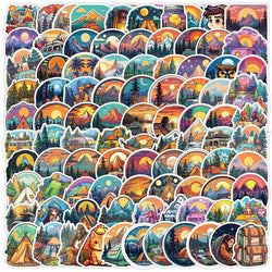10/30/50/100pcs Mountain Camping Sunrise and Sunset Peaceful Sticker Packs (ONLINE ORDER ONLY)
