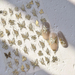 Charming Golden Gradient Shiny Rhinestone Jelly Butterfly Flower Petal Bowknot 3D Self Adhesive Nail Art Sticker Manicure Decals (ONLINE ORDER ONLY)
