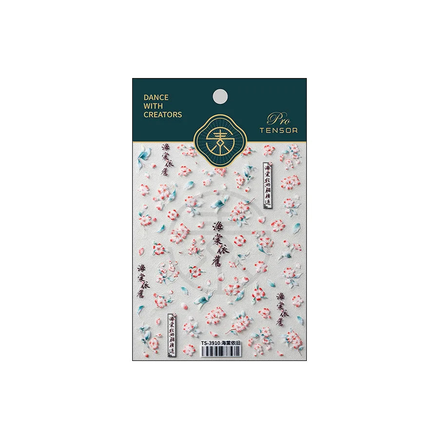 Chic Begonia Flower Miss-grass Pink Gradient Cherry-apple Tree Leaves Peach Blossom Adhesive Nail Art Spring Nail Stickers Decal (ONLINE ORDER ONLY)