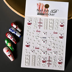 Cute Deer Christmas Nail Stickers 5D Embossed Elk Star Gingerbread Man Snowflake Santa Claus Holly DIY Winter Engraved Manicure* (ONLINE ORDER ONLY)