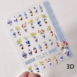 Red Plum Blossom Flower Chinese 3D Self Adhesive Nail Art Decoration Stickers Cheongsam Iris Lily Lotus Vase 5D Manicure Decals (ONLINE ORDER ONLY)