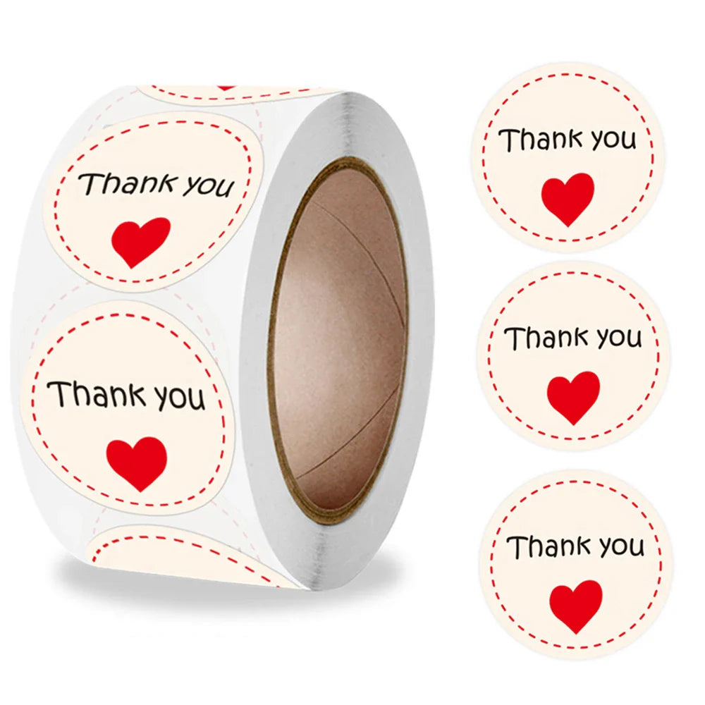 500pcs/roll Round Brown labels Thank You Kraft Stickers 1 inch Wedding Pretty Gift Envelope Sealing Label Stickers Stationery (ONLINE ORDER ONLY)