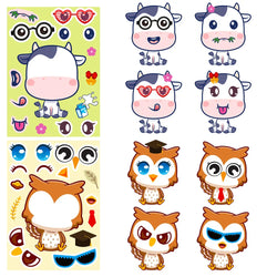 6/12Sheets Animal Make A Face Puzzle Stickers Kids Lion Owl Panda Make Your Own DIY Game Children Cartoon Jigsaw Education Toys (ONLINE ORDER ONLY)