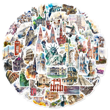 10/50pcs World Famous Building Stickers Vintage Travel Landmark Decals DIY Notebook Bike Phone Luggage Car Sticker Toy (Online Order Only)