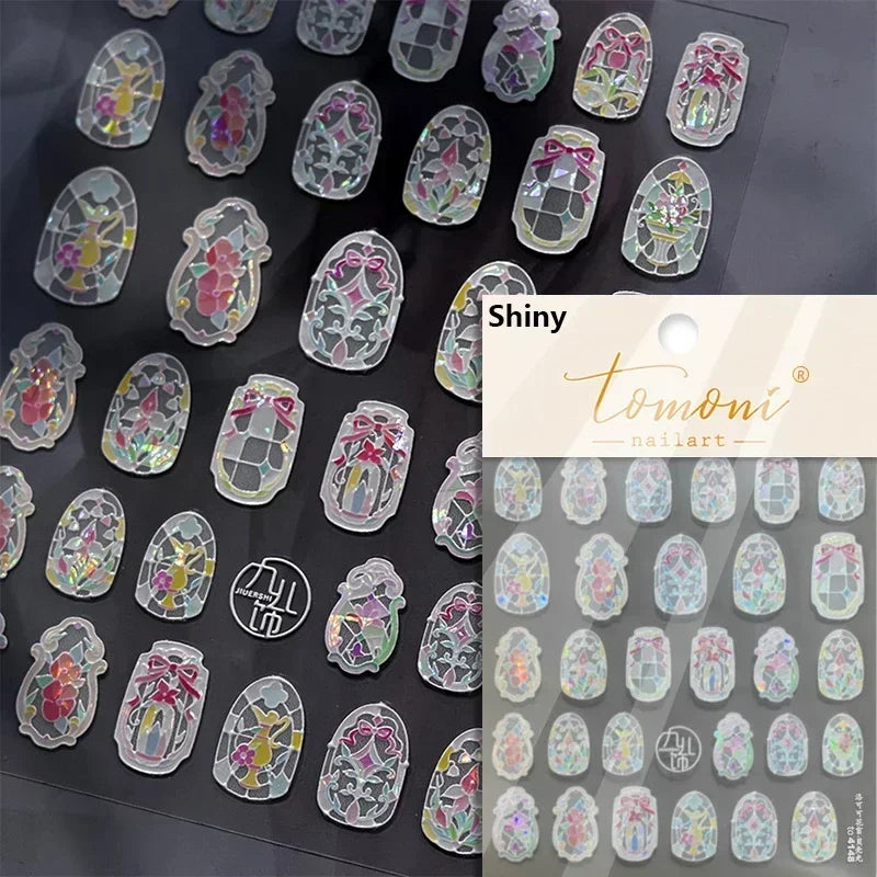 Chic Retro Rose Photo Frame Dried Flower Petal Self Adhesive Nail Art Stickers 5D Hot Stamping Relief Rhinestone Manicure Decals (Online Order Only)