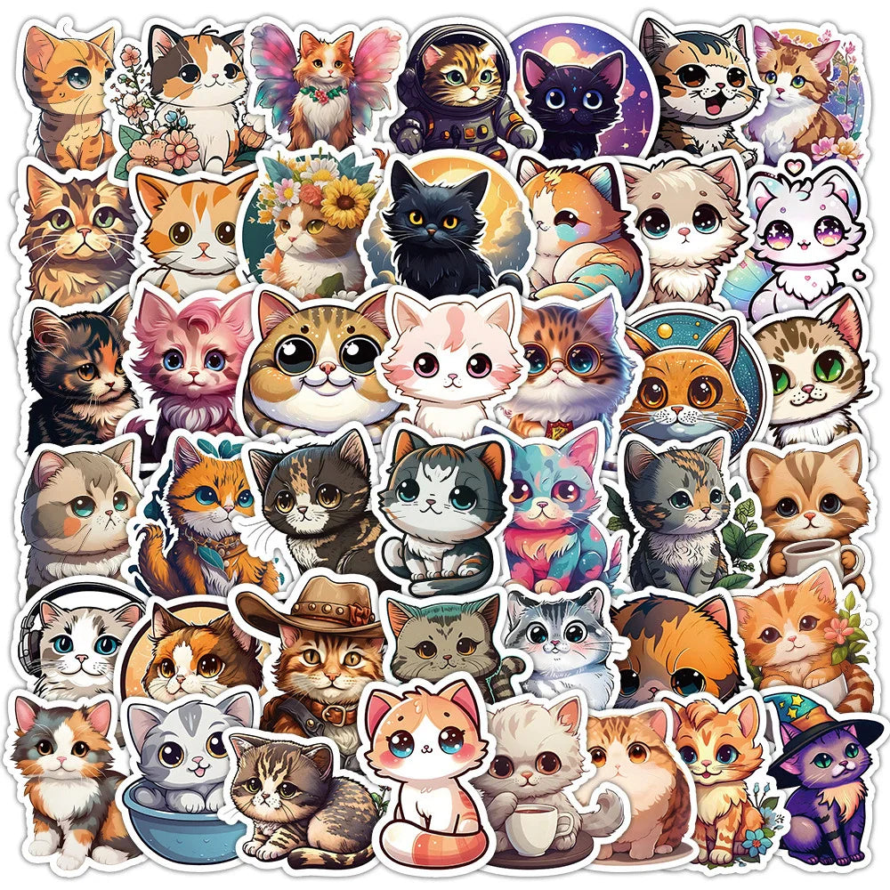 Cartoon Cat Stickers for Laptop, Phone, Suitcase, Diary, Kids Toys (Online Order Only)